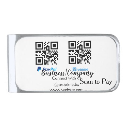 Scan to pay q r code paypal venmo add your website silver finish money clip