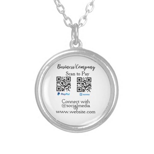 Scan to pay q r code paypal venmo add your website silver plated necklace