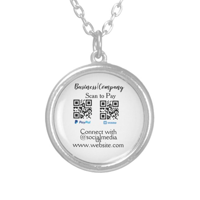 Scan to pay q r code paypal venmo add your website silver plated necklace (Front)