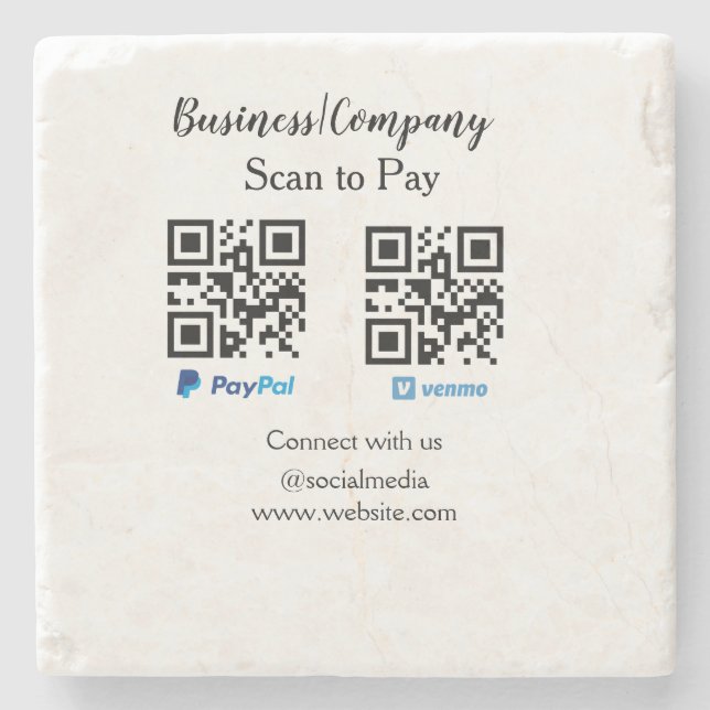 Scan to pay q r code paypal venmo add your website stone coaster (Front)