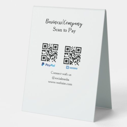 Scan to pay q r code paypal venmo add your website table tent sign