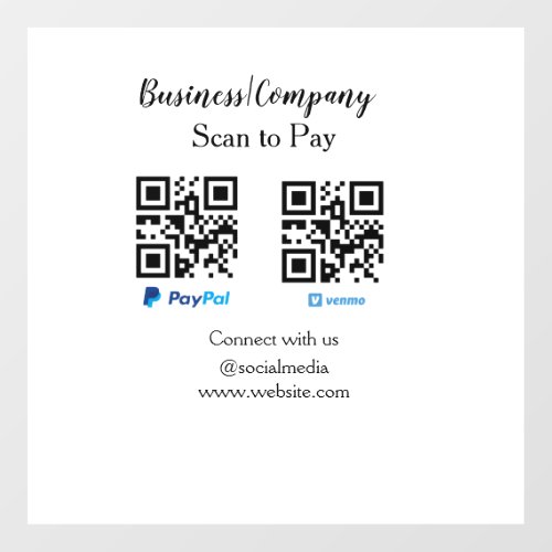 Scan to pay q r code paypal venmo add your website wall decal 