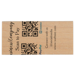 Scan to pay q r code paypal venmo add your website wood flash drive