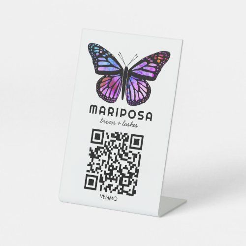 SCAN TO PAY QR Butterfly Esthetician Beauty Salon Pedestal Sign