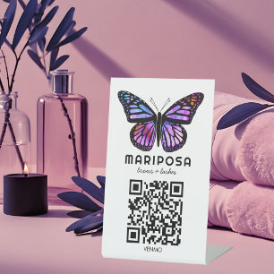 SCAN TO PAY QR Butterfly Esthetician Beauty Salon Pedestal Sign