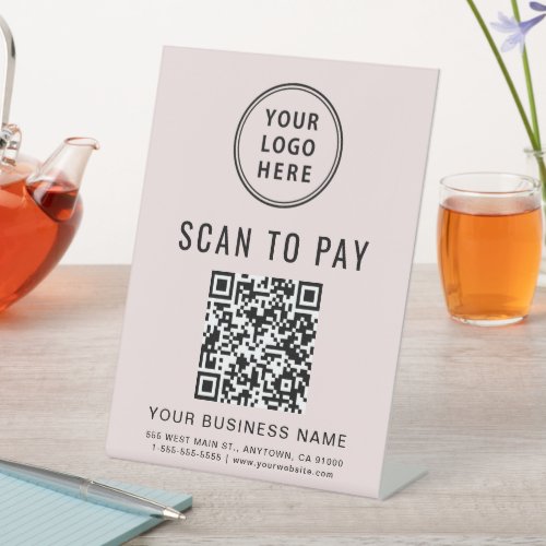 Scan to Pay QR Code and Logo Business Pink Pedestal Sign