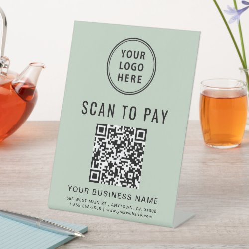 Scan to Pay QR Code and Logo Business Sage Pedestal Sign