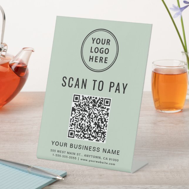 Scan to Pay QR Code and Logo Business Sage Pedestal Sign (In SItu)