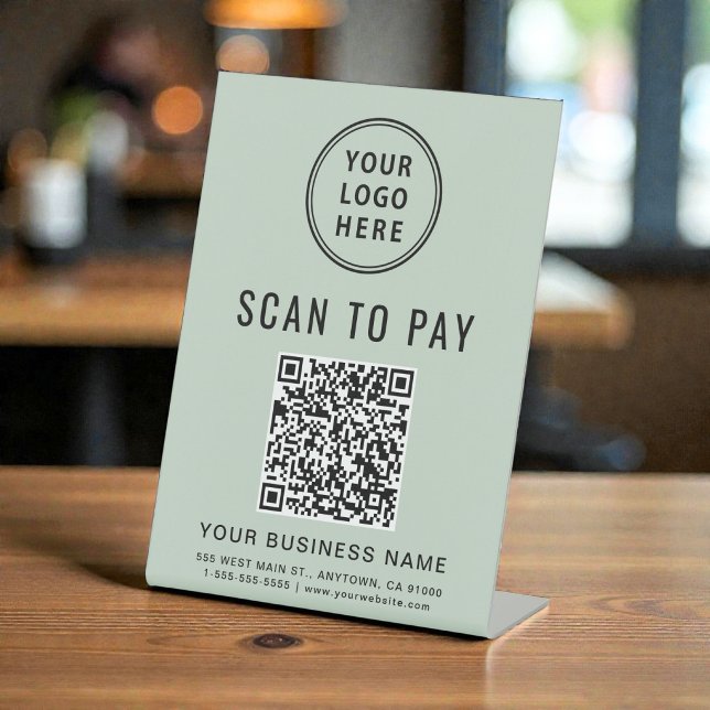 Scan to Pay QR Code Business Logo Sage Green Pedestal Sign (Scan to Pay QR Code Business Logo Sage Green Pedestal Sign)
