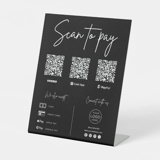 Scan To Pay QR Code Business Pedestal Sign (Front)