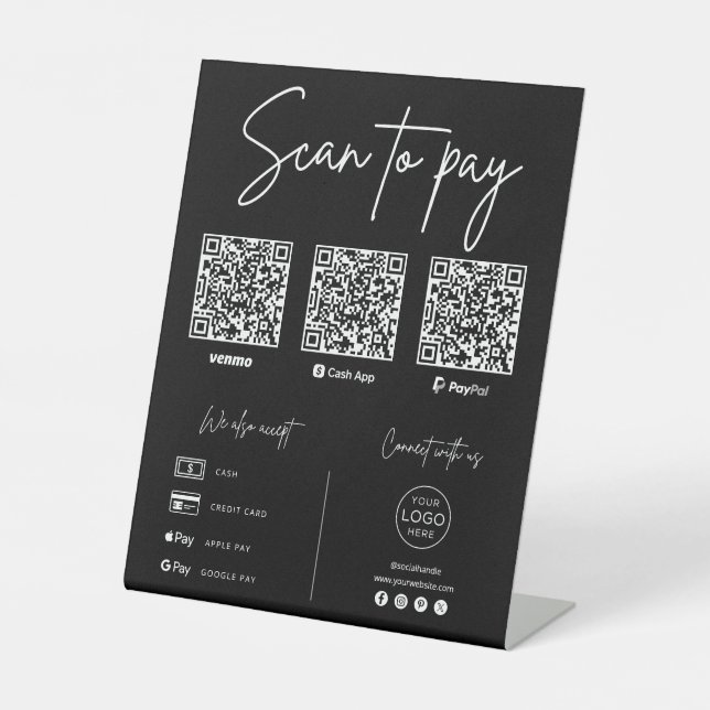 Scan To Pay QR Code Business Pedestal Sign (Front)