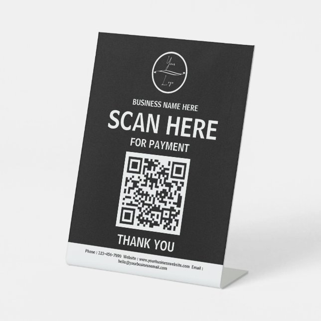 Scan To Pay QR code Business Tabletop Sign (Front)