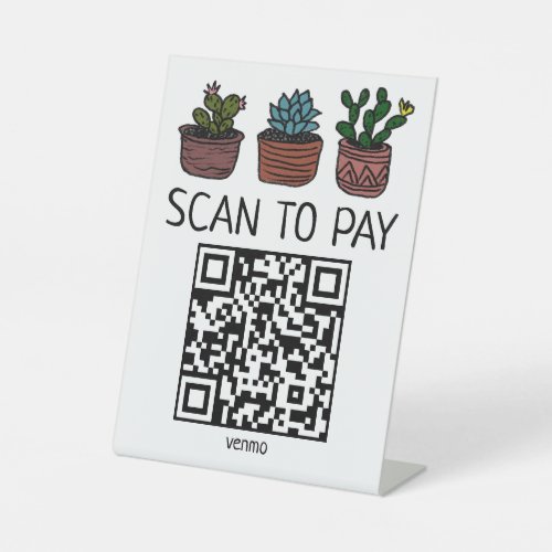SCAN TO PAY QR CODE Cute Cacti Pedestal Sign
