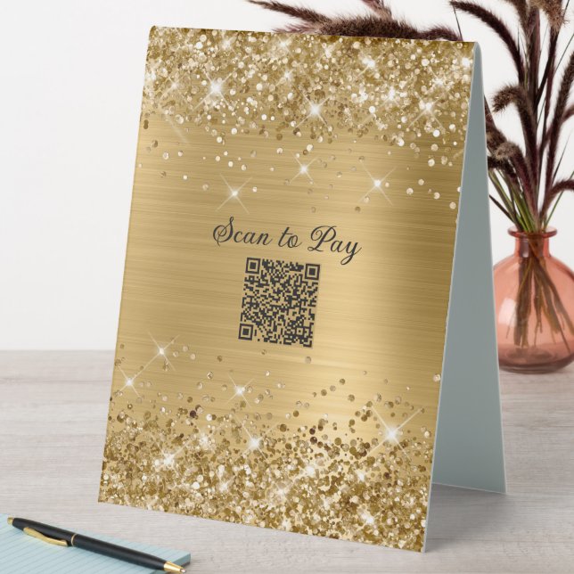 Scan to Pay QR Code Glittery Gold Glam Table Tent (In SItu (Table))