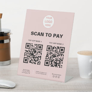 Scan To Pay QR Code Logo Pink Business Pedestal Sign