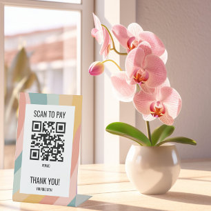 SCAN TO PAY QR CODE Pastel Rainbow Stripes Pedestal Sign