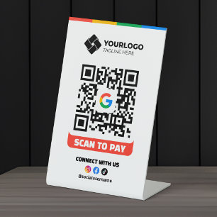 Scan to Pay QR Code Payment Google Pay Logo Pedestal Sign