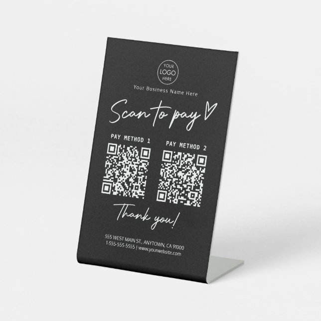 Scan to Pay Qr Code Payment Links Black Pedestal Sign (Front)