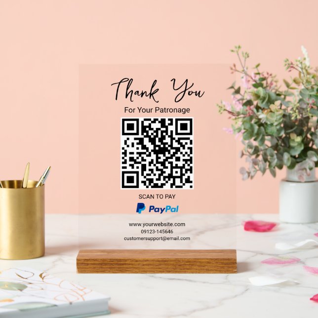 Scan to Pay QR Code | Paypal Payment Acrylic Sign (Wedding)