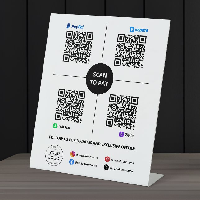 Scan to Pay QR Code PayPal, Venmo, Cash App, Zelle Pedestal Sign (Creator Uploaded)