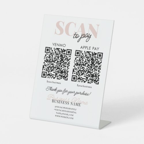 Scan to Pay QR Code Pink Script Mobile Payment Pedestal Sign