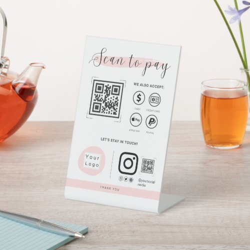 Scan to pay QR code scannable payment glam girly Pedestal Sign