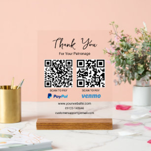 Scan to Pay QR Code   Venmo Paypal Payment Acrylic Sign