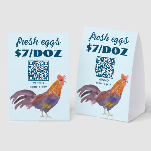 SCAN TO PAY QR code Watercolor Chicken & Eggs Paper Table Tent
