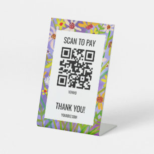 SCAN TO PAY QR CODE Watercolor Florals Pedestal Sign