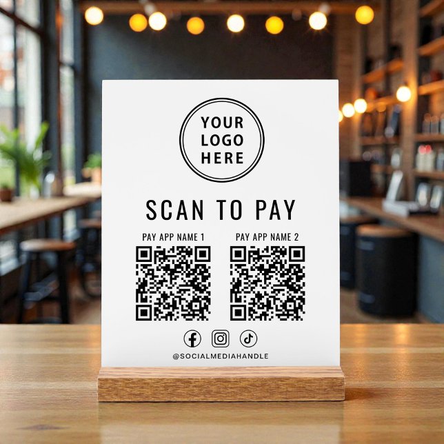 Scan to Pay QR Code White Tabletop Acrylic Sign (Scan to Pay QR Code White Tabletop Acrylic Sign)