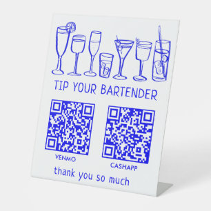 SCAN TO PAY QR CODES Cocktails Bartender Tip Jar Pedestal Sign