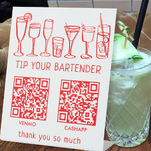 SCAN TO PAY QR CODES Cocktails Bartender Tip Jar Pedestal Sign