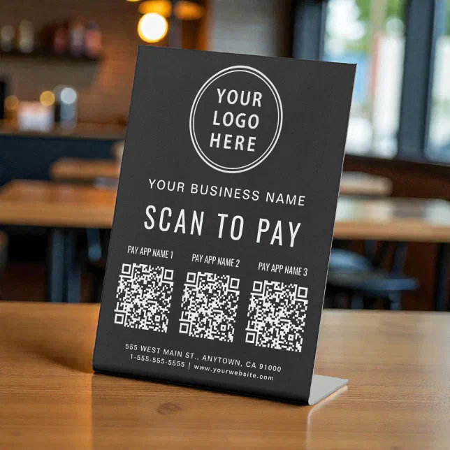 Table Scan Sign Scan to Pay QR Codes Tabletop Pedestal Sign | Zazzle