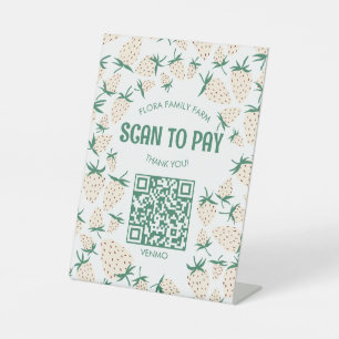 SCAN TO PAY QR White Strawberry Pineberry CUSTOM Pedestal Sign