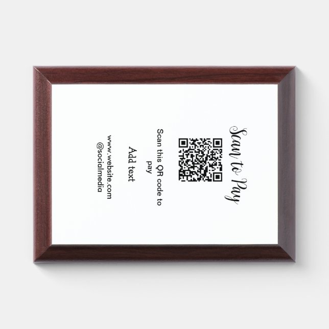 Scan to pay scan QR code add website email details Award Plaque (Horizontal)