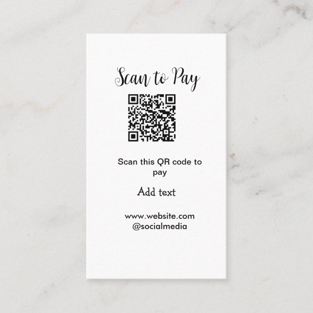 Scan to pay scan QR code add website email details Business Card (Front)