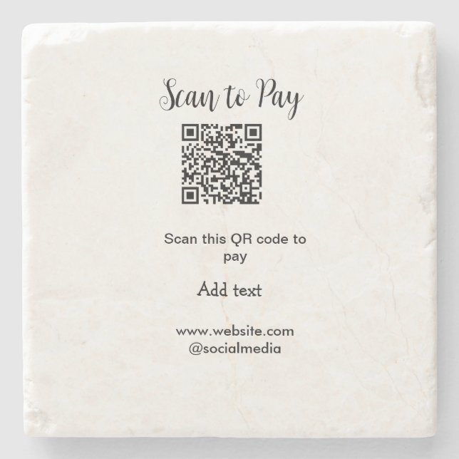 Scan to pay scan QR code add website email details Stone Coaster (Front)