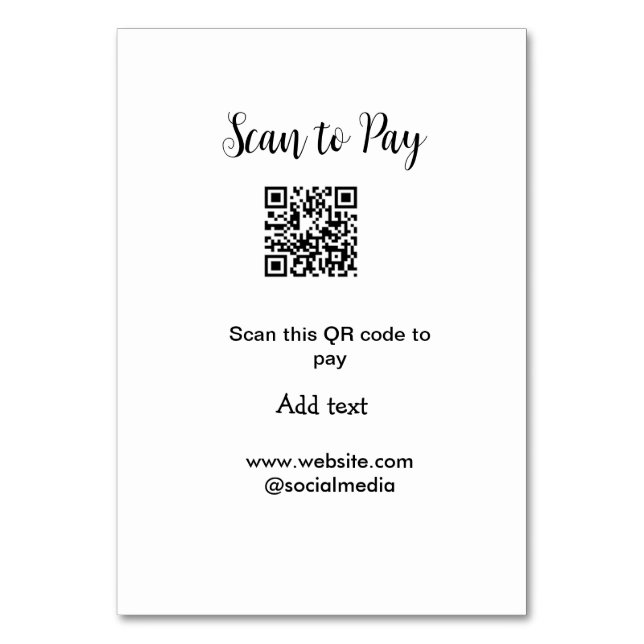 Scan to pay scan QR code add website email details Table Number (Front)