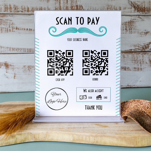 scan to pay sign moustache fun 2 QR codes poster