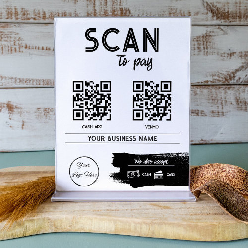 scan to pay sign urban white with 2 QR codes print