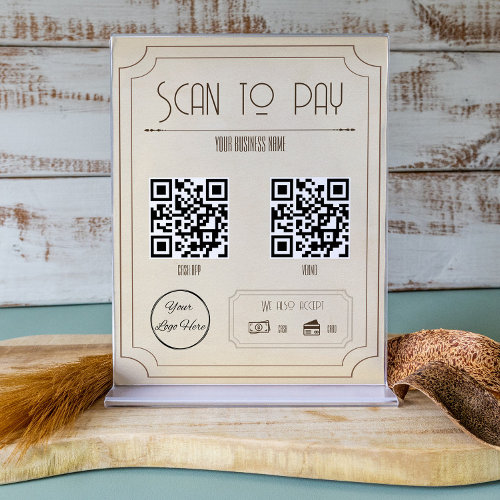scan to pay sign vintage brown 2 QR codes poster