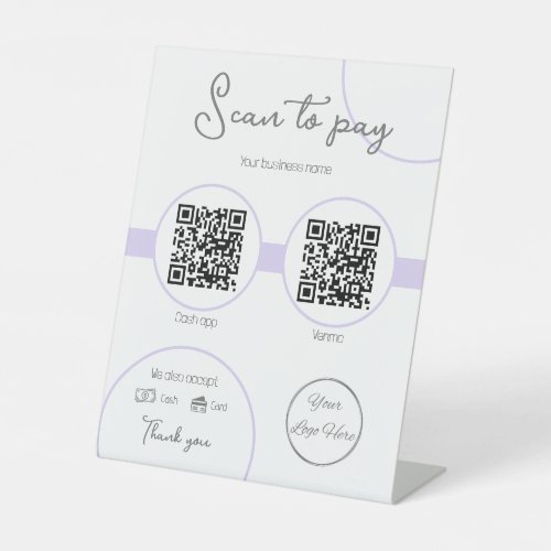 scan to pay sign with 2 QR codes purple pastel 