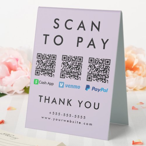 Scan to Pay Venmo Cash App Paypal Multi QR Code Table Tent Sign