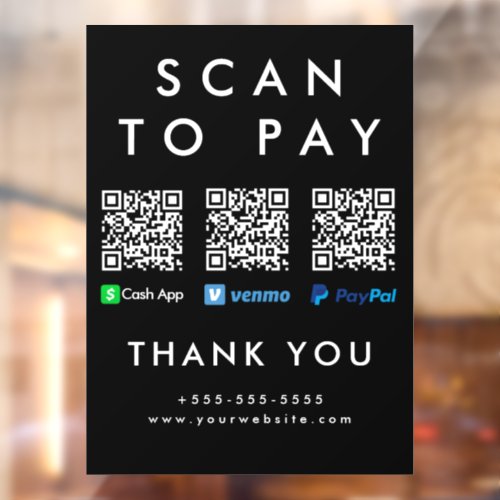 Scan to Pay Venmo Cash App Paypal Multi QR Code Window Cling