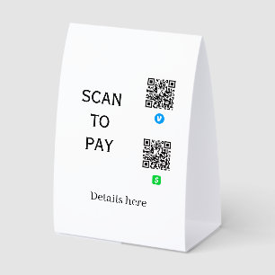 scan to pay venmo cashapp QR code details here nam Paper Table Tent