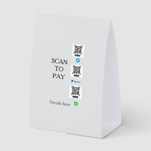 scan to pay venmo cashapp QR code details paypal Paper Table Tent