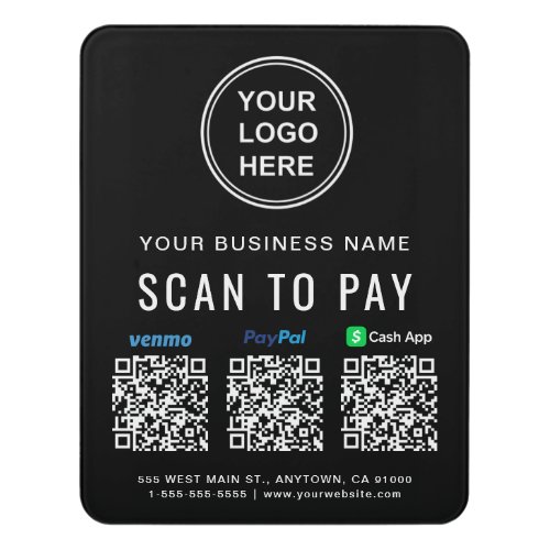 Scan to Pay Venmo Paypal CashApp QR Codes Logo Door Sign