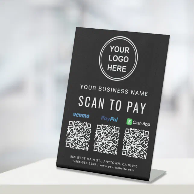 Scan to Pay Venmo Paypal CashApp QR Codes Logo Pedestal Sign | Zazzle