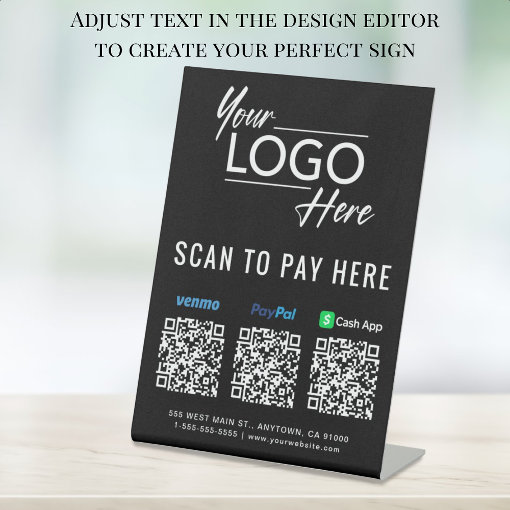 Scan to Pay Venmo Paypal CashApp QR Codes Logo Pedestal Sign | Zazzle