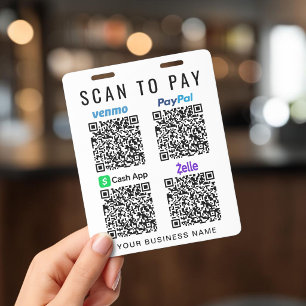Scan to Pay Venmo PayPal CashApp Zelle QR Codes Badge